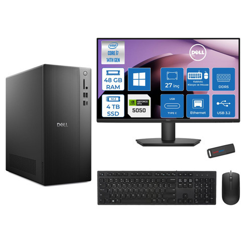 Tower Essential QVT1260 Intel® Core™ İ7-14700 48GB Ddr5 4tb SSD 8GB/RTX5050 WIN11HOME +27" Fhd Monitör Tower Masaüstü Bilgisayar 27BTO01400724H20+ZETTAUSBBELLEK