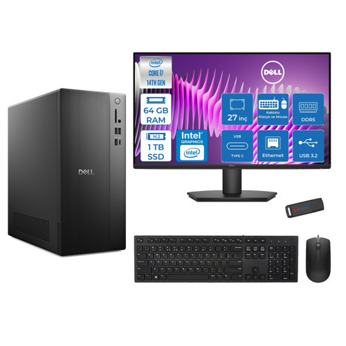Tower Essential QVT1260 Intel® Core™ İ7-14700 64GB Ddr5 1tb SSD Intel® UHD Graphics 770 Freedos +27" Fhd Monitör Tower Masaüstü Bilgisayar 27BTO014007F23+ZETTAUSBBELLEK