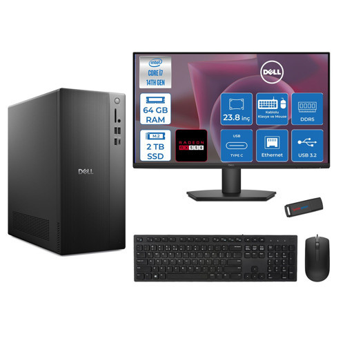 Tower Essential QVT1260 Intel® Core™ İ7-14700 64GB Ddr5 2tb SSD 4GB/RX550 Freedos +23.8 Fhd Monitör Tower Masaüstü Bilgisayar 23BTO01400727F24+ZETTAUSBBELLEK