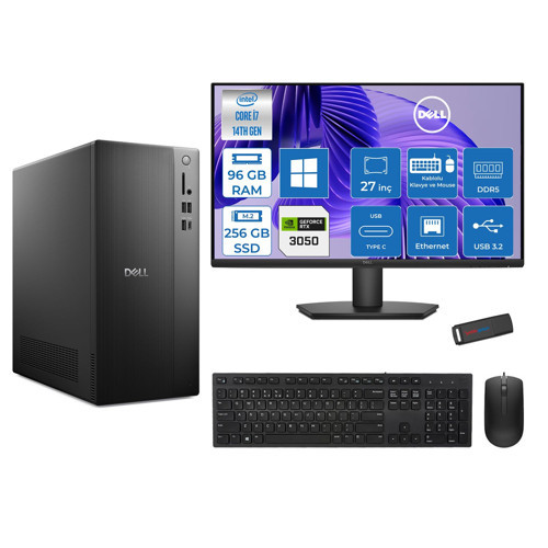 Tower Essential QVT1260 Intel® Core™ İ7-14700 96GB Ddr5 256GB SSD 6GB/RTX3050 WIN11PRO +27" Fhd Monitör Tower Masaüstü Bilgisayar 27BTO01400723P31+ZETTAUSBBELLEK