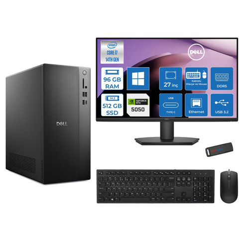 Tower Essential QVT1260 Intel® Core™ İ7-14700 96GB Ddr5 512GB SSD 8GB/RTX5050 WIN11HOME +27" Fhd Monitör Tower Masaüstü Bilgisayar 27BTO01400724H32+ZETTAUSBBELLEK