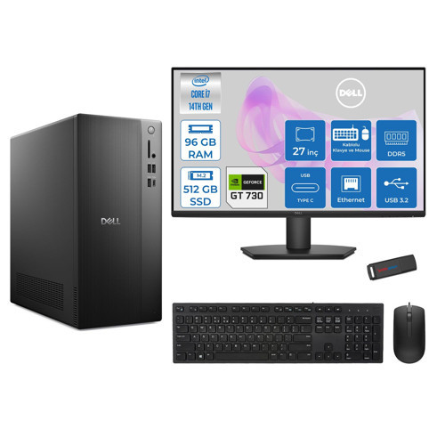 Tower Essential QVT1260 Intel® Core™ İ7-14700 96GB Ddr5 512GB SSD 4GB/GT730 Freedos +27" Fhd Monitör Tower Masaüstü Bilgisayar 27BTO01400725F32+ZETTAUSBBELLEK