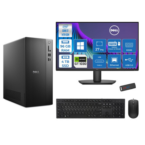Tower Essential QVT1260 Intel® Core™ İ7-14700 96GB Ddr5 4tb SSD 4GB/GT1030 WIN11PRO +27" Fhd Monitör Tower Masaüstü Bilgisayar 27BTO01400721P35+ZETTAUSBBELLEK
