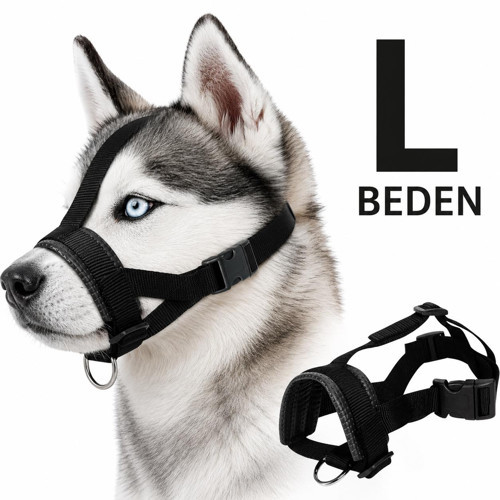 L Beden Köpek Ağızlığı Ayarlanabilir Nefes Alabilir Isırma Önleyici Yumuşak Pedli Siyah