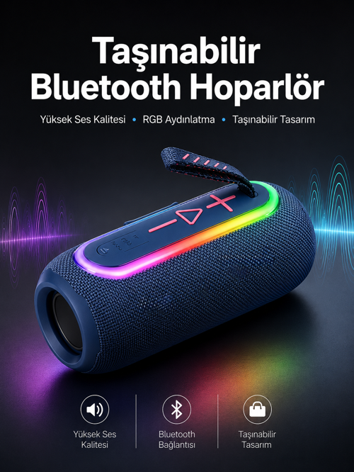 tekno Kablosuz Bluetooth Hoparlör Uzun Pil Ömrü Taşınabilir 2026