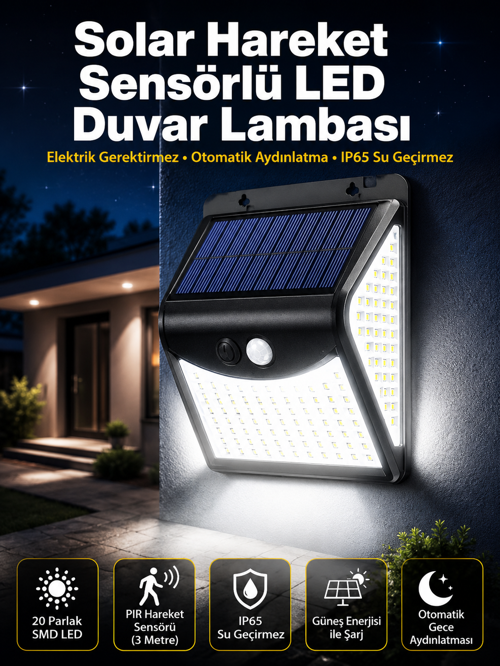 tekno Güneş Enerjili Sensörlü Duvar Lambası Bahçe Lamba Suya Dayanıklı Bahçe Aydınlatma 20