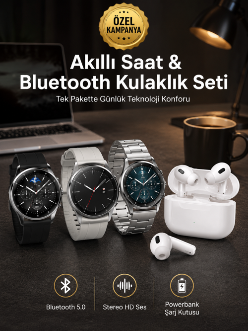 tekno Aynalı Bluetooth Kulaklık Yeni Nesil Akıllı Saat Titreşimli Nabız Ölçer Spor Modları