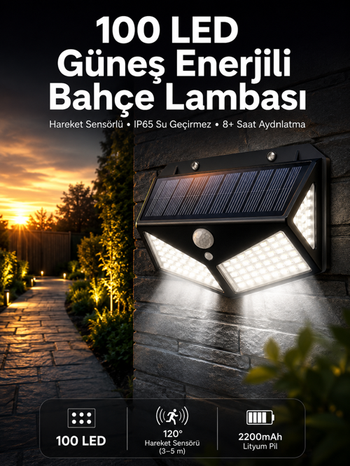 tekno Solar Sensörlü Duvar Lambası Bahçe Lambası Parlak Beyaz Işık Suya Dayanıklı 2026