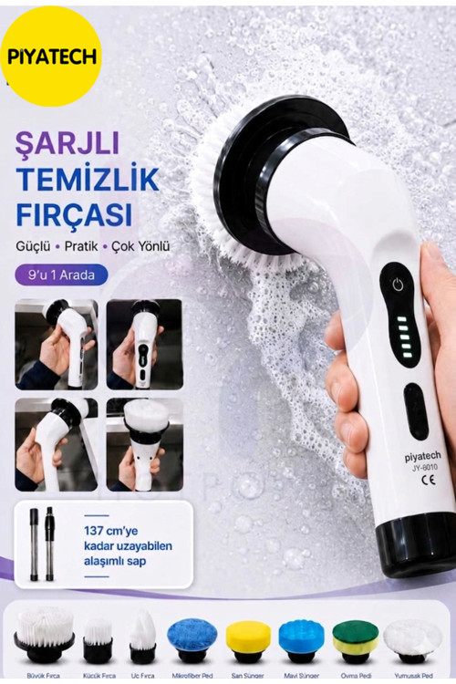 9'u 1 Arada Şarjlı Elektrikli Temizlik Fırçası - Çok Amaçlı Derinlemesine Temizlik Seti
