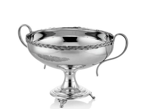 Halatlı Kulplu Küçük Kase 33x25x23,5 cm Full Nickel | Dekoratif Meyvelik & Şık Sunum Kasesi