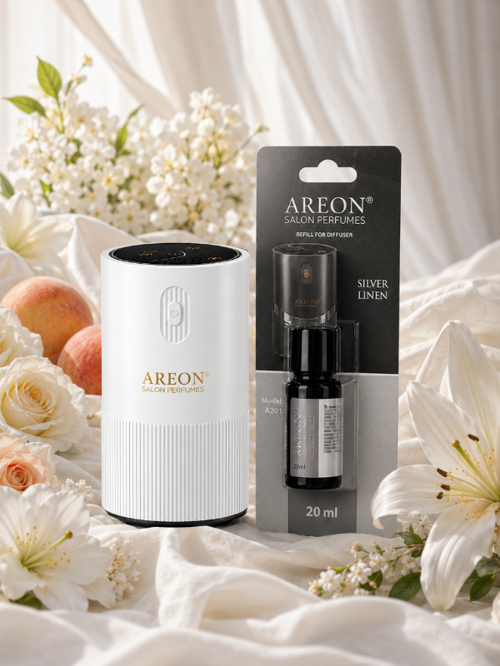 Aromatik Difüzör Beyaz (Pleksi) + Silver Linen