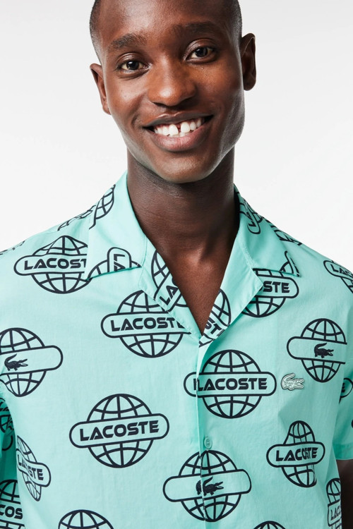 Men's Relaxed Fit Green Shirt Bol Kesim Desenli Erkek Gömlek Yeşil