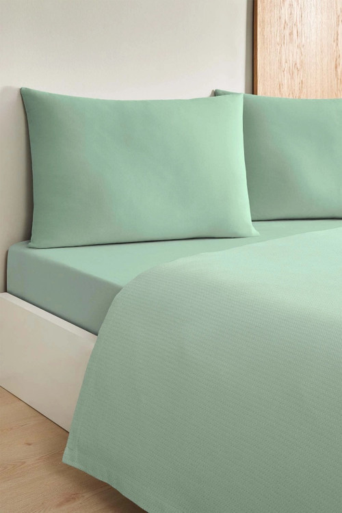 -Colourist Çağla- Bamboo Lastikli Çarşaflı Çift Kişilik Pike Takımı