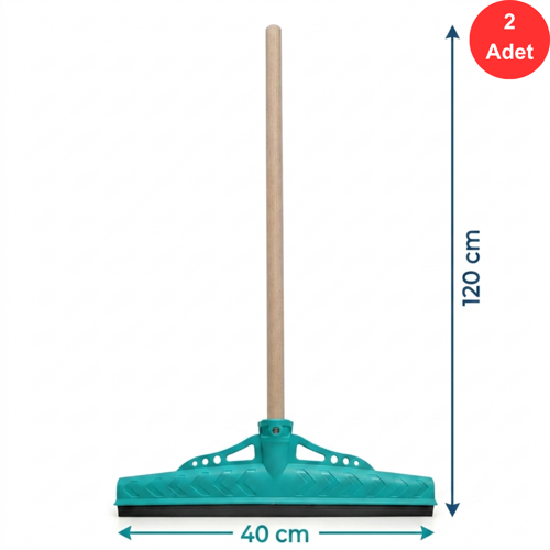 Kauçuk Zemin Çekçeği 40 cm + 120 cm Ahşap Saplı Endüstriyel Temizlik Seti x 2 Adet