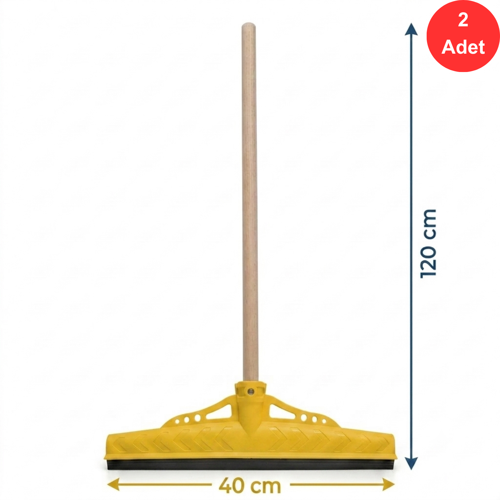 Kauçuk Zemin Çekçeği 40 cm + 120 cm Ahşap Saplı Endüstriyel Temizlik Seti x 2Adet
