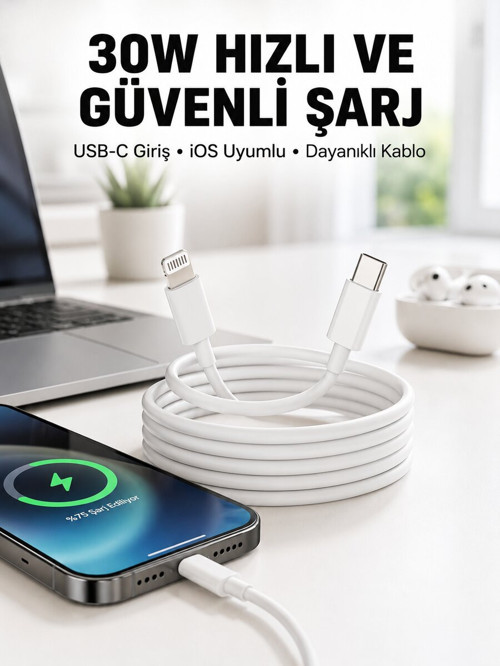 İOS Uyumlu 8 X Xs Xr 11 12 13 14/Pro Max Mini Plus Şarj Kablosu Yeni Nesil - EGECEN4361-1395