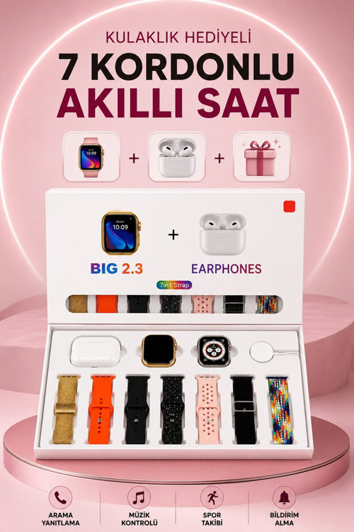 Akıllı Saat Bluetooth Kulaklık Hediyeli Bildirim Görme Sesli Görüşme Çoklu K - EGECEN4136-6