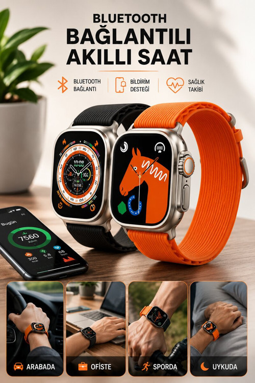 Bluetooth Bağlantılı 49MM Dokunmatik Akıllı Saat Sağlık ve Spor Takip Özelli - EGECEN7381-9