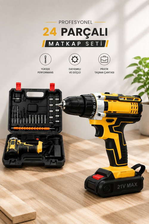 Metal Dişli 24W Akülü Matkap -Çift Bataryalı ve LED Çalışma Işığı ile Ta - EGECEN5036-2