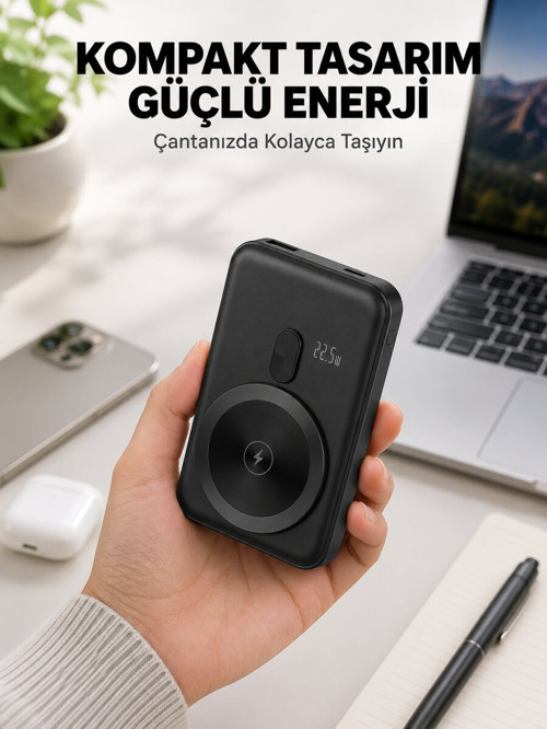 Manyetik Kablosuz Powerbank 22.5W Hızlı Şarj LCD Göstergeli Yeni Nesil - EGECEN8493-7599