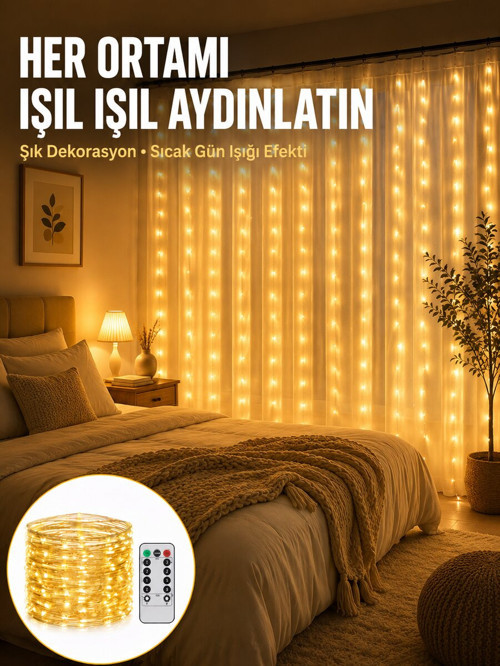 Dekoratif Perde Peri Led Günışığı Renk 8 Fonksiyonlu Işık Yeni Nesil - EGECEN6189-4715