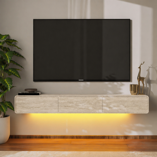 Alba Led Işıklı Duvara Monte TV Sehpası - 3 Kapaklı Tasarım