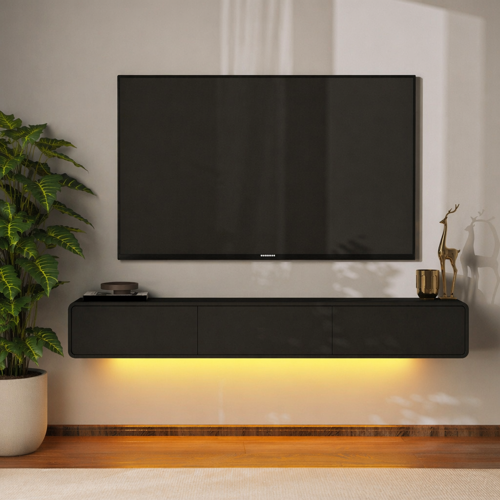Alba Led Işıklı Duvara Monte TV Sehpası - 3 Kapaklı Tasarım