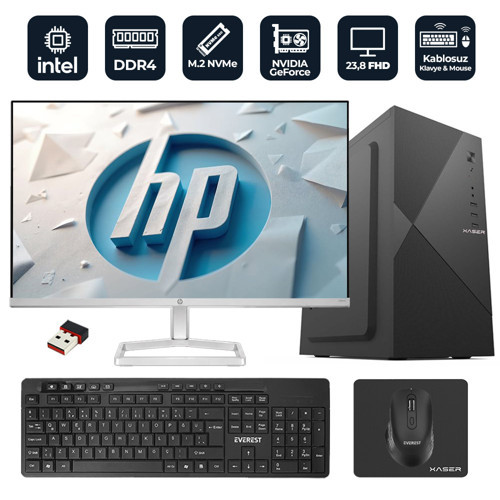 OfficePro H20 Intel Core i5-12400F 8GB RAM 256GB M.2 NVMe SSD 2GB GT610 23.8" HP Monitörlü Masaüstü Ofis Bilgisaya
