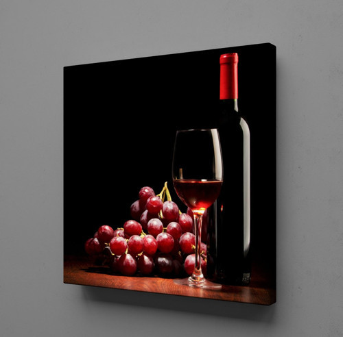 KIRMIZI ŞARAP-KADEH VE ÜZÜM KANVAS TABLO 110x110cm
