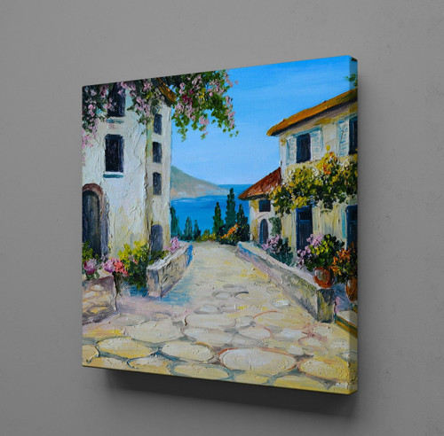 DENİZ VE TAŞTAN EVLER KANVAS TABLO 130x130cm