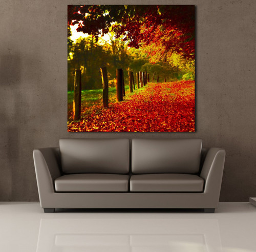 KIRMIZI DÖKÜLEN YAPRAKLAR TEMALI KANVAS TABLO 25x25cm
