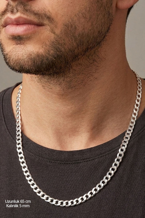 İtalyan Tasarımı 925 ayar Gümüş Erkek Panzer Zincir Kolye