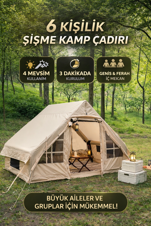 6 Kişilik ŞİŞME Kamp Çadırı 4 Mevsim Deniz Çadır Oxford Kumaşlı Pompalı