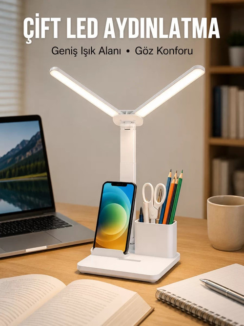 ® 3’ü 1 Arada Çok Amaçlı Masa Lambası | Göz Yormayan Işık Organizer Tasarım Yeni Nesil