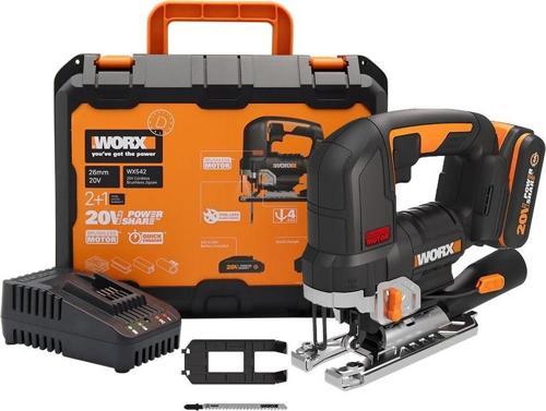 WX542 20Volt 2.5Ah. Li-ion Tek Akülü Profesyonel Kömürsüz Şarjlı Dekupaj Testere