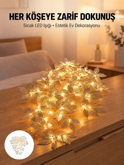 ® Yaprak Şekilli Gümüş LED Işık Pilli Dekoratif Aydınlatma