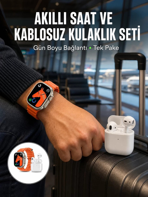 ® Watch 9 Max Akıllı Saat Seti 2 Kordonlu Kablosuz Kulaklık Hediyeli Yeni Nesil