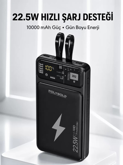 ® Powerbank Hızlı Şarj 10000 mAh Dahili Kablo Yeni Nesil