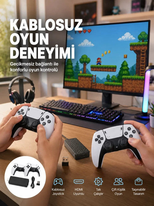 ® 20600 Oyunlu Retro Oyun Konsolu Kablosuz Joystick Yeni Nesil
