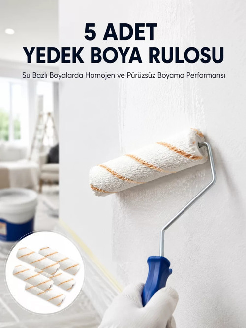 ® 5’li Mini Rulo Boya Seti Duvar Tavan Emülsiyon Uygulama