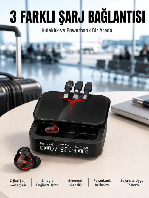 ® Tws Powerbank Kutulu Dijital Göstergeli Bluetooth Kulaklık Kablosuz Kulakiçi Kulaklık Yeni