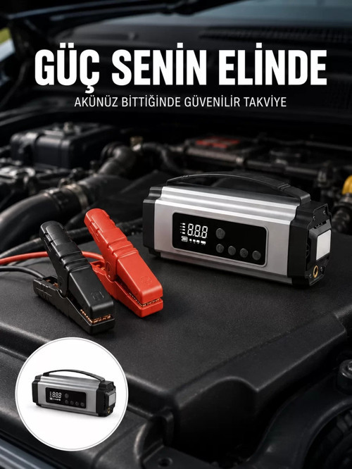 ® Yolda Kalmaya Son Dijital Ekranlı Akü Takviye ve Hava Kompresörü Çok Fonksiyonlu Acil Güç Ü