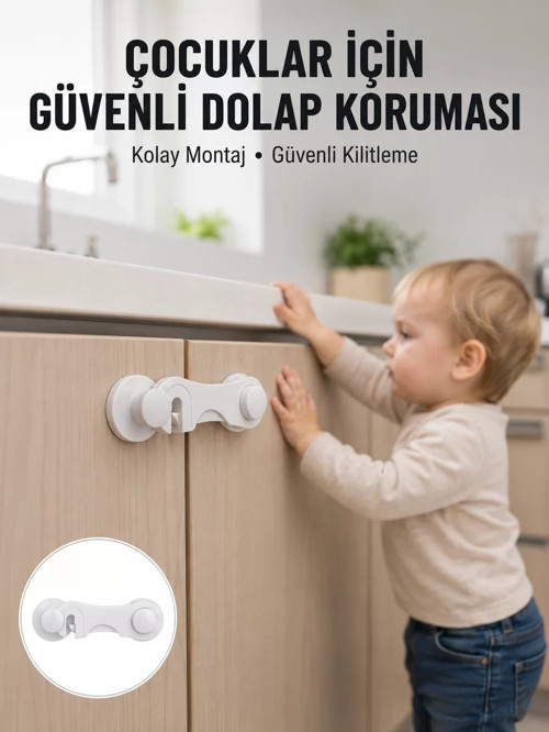 ® 4 Adet Dolap ve Çekmece Emniyet Kilidi Çift Taraflı Bantlı Güvenli Tasarım Yeni Nesil