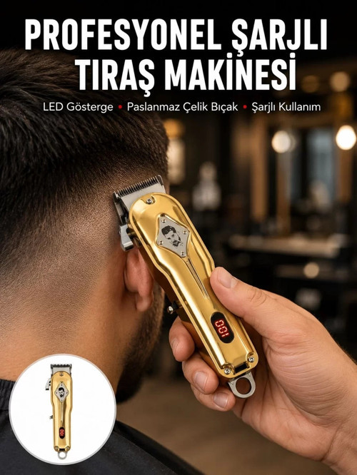 ® Type-C Şarjlı LCD Ekranlı Profesyonel Saç Sakal Tıraş Makinesi Yeni Nesil