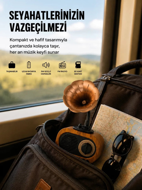 ® Şarjlı Mini Retro Radyo Bluetooth Hoparlör Çoklu Bağlantı Seçenekli Yeni Nesil