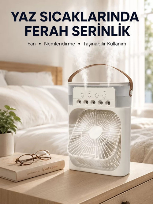 ® Taşınabilir 3'ü 1 Arada Mini Fan | Nemlendirici + Soğutucu + Gece Lambası Yeni Nesil