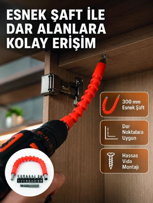 ® 12 Parça Esnek Bits Uç Seti 300 mm Esnek Şaftlı Tornavida Uç Seti