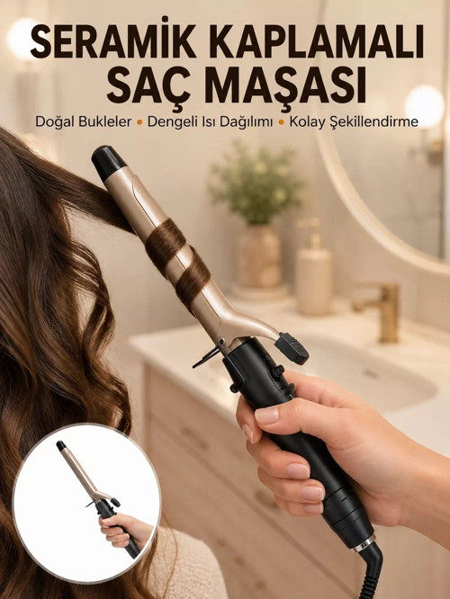 ® 25 mm Seramik Saç Maşası Kalın Bukle ve Hacimli Dalga İçin Yeni Nesil