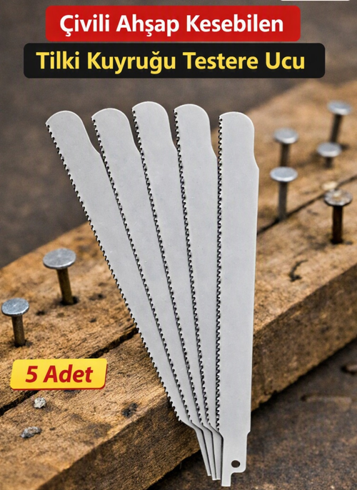 Tilki Kuyruğu Testere Bıçağı Çivili Ahşap İçin 5 Adet (Beyaz)