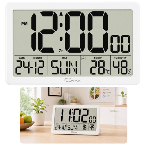 LCDBY75 Beyaz Dijital LCD Saat | Tarih, Sıcaklık ve Nem Göstergeli